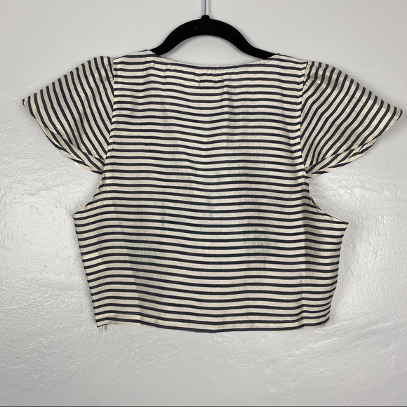 NBD Blue & Off White Striped Bow Tie Crop Top - Picture 5 of 6